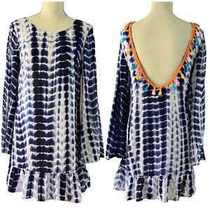 Raga Tie Dye Scoop Back Tassel Tunic Cover Up S